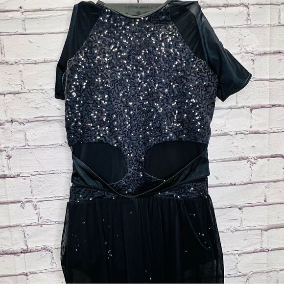 weissman dance costume 11064 Black Sequin Dress Large - Picture 4 of 10